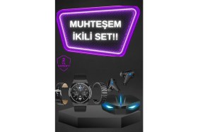 Resim TKÇ Kablosuz Bluetooth Bağlantılı Kulaklık ve Dokunmatik Ekran Akıllı Saat Arama Cevaplama 