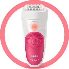 Resim Braun Silk-épil 5 SensoSmart Pembe Epilatör Islak Kuru Kullanım Su Geçirmez 60 Dakika Çalışma 