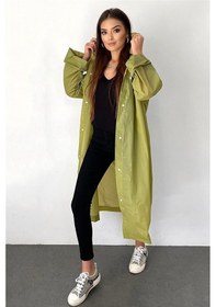 Resim Unisex Kadın Ve Erkek Yağmurluk %100 Eva Çıtçıtlı Kapüşonlu Haki 