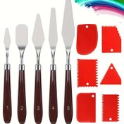 Resim 11 adet 5 adet 6 adet Paslanmaz Çelik Renk Karıştırma Bıçak Seti, Akrilik, Yağ, Su Boyası ve Kaya Boyama için - Dokulu Pasta ve Diş Temizleyici ile Sanat Malzemeleri 