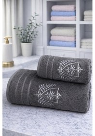 Resim Özdilek Soft Leaf Best Set Hamam Takımı Pembe-antrasit Çok Renkli 