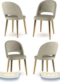 Resim Canisa Pane Serisi 4 Adet Krem Mutfak Sandalyesi Gold Kaplama Metal Ayak 1. Sınıf Babyface Kumaş Sandalye Krem Ayaklar Gold 