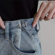 Resim Yeni 4 adet yıldız şekilli bel bandı daraltma tokası dekoratif elmas kot pantolon elastik ayar düğmesi, pantolon beli sıkılaştırma aracı, pantolon beli büyütülür, küçük düğmelere değiştirilir 
