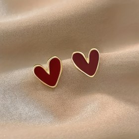 Resim 1 Çift Kadınlar İçin Şık Kırmızı Kalp Çivi Küpeler - Şık ve Basit Çinko Alaşım Tasarımı, Günlük Kıyafet veya Hediye İçin Mükemmel, Günlük Küpeler | Şık Tasarım | Çinko Alaşım Takı, Sevimli Küpeler 