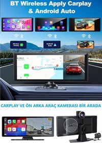 Resim 4k 10.26 Inç Ultra Hd Wifi Carplay Ön Arka Araç Kamerası İkisi Bir Arada Set Ios Android Navigasyon 
