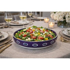 Resim Seramik Sunum Tabağı 24,5 Cm Çap / 4 Cm Yükseklik Pasta, Kurabiye Ve Salata Servisi Nazar Motifli Çok Renkli 