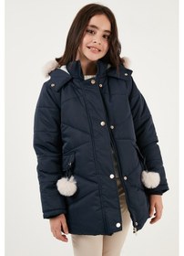 Resim Lela Içi Peluş Astarlı Kapüşonlu Şişme Kız Çocuk Mont 6035034 Lacivert 