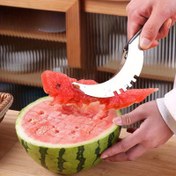 Resim 1/2 adet Karpuz Kesme Aracı Paslanmaz Çelik Dicing Bölücü Ev Melon Çatal Kaşık Melon Kesme Aracı Kazma Et Bölücü 