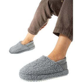 Resim Kadın Lastikli Kaymaz Taban Peluş Havlu Kumaş Ev Ayakkabısı Panduf Gri 
