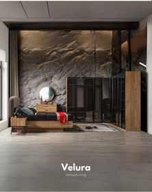 Resim İzgi Yatak Odası Takımı 10 Cam Kapaklı Köşe Dolap + Şifonyer + Komodin + Karyola 