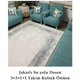 Resim Su Yolu Koltuk Örtüsü, Koltuk Kılıfı, Lastikli 3+3+1+1mint Yeşil Mint Yeşil 
