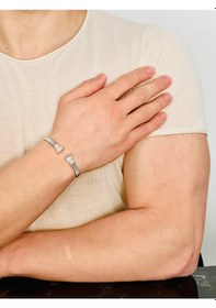 Resim Gümüş Erkek Bileklik ,0.15 Karat Doğal Beyaz Safir Taşlı 