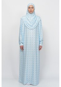 Resim Altobeh Pratik Tek Parça Güneş Desenli Kollu Tak Çıkar Başörtülü Likralı Tesettür Namaz Elbisesi 990-0302 Mavi Antrasit 