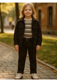 Resim Zekids Erkek Çocuk Kemerli Gabardin Pantolon-16347 Kahverengi 