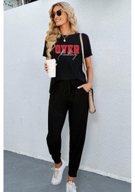 Resim Unisex Over Thinking Baskılı 2'li Eşofman Takımı Siyah 
