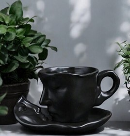 Resim Mithra Life MIT1187 260 ML Yüz Şekilli Seramik Siyah Fincan Takımı 