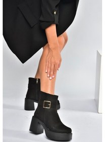 Resim Fox Shoes V726446602 Siyah Süet Kalın Topuklu Kadın Bot Siyah-Süet 