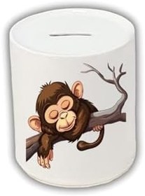 Resim Daldaki Maymun Baskılı Kumbara - Seramik Para Biriktirme Kumbarası 