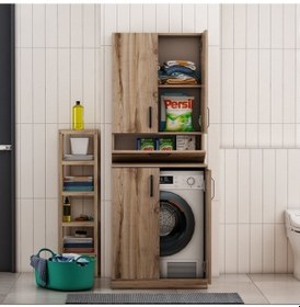 Resim Çamaşır Makinesi Dolabı Poyraz Çırağan Ceviz 