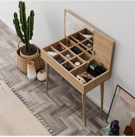 Resim 2222 Flora Düşer Kapaklı Aynalı Ahşap Ayaklı 80cm Makyaj Masası 