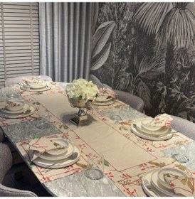 Resim Keten 6 Lı Karina Desen 6 Amerikan Servis & 1 Runner 6 Peçete Çok Renkli 