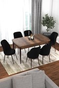 Resim Canisa Kor Serisi 70x114 Açılabilir Mutfak Masası Takımı Barok Desen Masa 6 Siyah Sandalye 