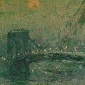 Resim Ernest Lawson Brooklyn Bridge 3D Textured Print: Museum Art Reproduction - 47"39" in / 120x100 cm / Vintage Gold Frame 