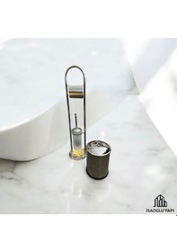 Resim İsaoğlu Yapı Banyo Çöp Kovası Ayaklı Klozet Fırçalık Ayaklı Tuvalet Kağıtlık Banyo Aksesuar Seti Pirinç Materyal Gri 