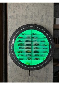 Resim Araba Rafı Şeffaf Mika Kapaklı Işıklı Mobilya Açık Yeşil 