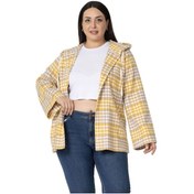 Resim Büyük Beden Geniş Kollu Kapüşonlu Cepli Hardal Çizgili Hırka Hardal 