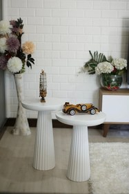 Resim Simillo Home&Living Wood Beyaz 2’li Set Mantar Yan Sehpa Fiskos 