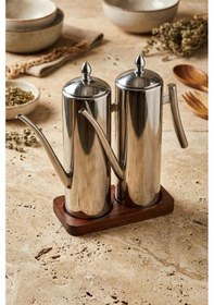 Resim Atbyhome 2'li Çelik 3 Parça 1000ml Standlı Çok Amaçlı Demlik Yağlık Yağdanlık Seti Çelik 