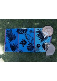 Resim Kadife Tropik Desenli 90x180 Cm Outlet Plaj Havlusu Baveno Mavi 