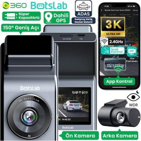 Resim 360+ Botslab G300h Pro Adas 3k Ön+Arka Wifi+Gps 150 Geniş Açı Gece Görüşlü Araç İçi Kamera Dash Cam Araç Kamerası+Wdr+lcd Ekran+G-Sensör+Sesli Kontrol 