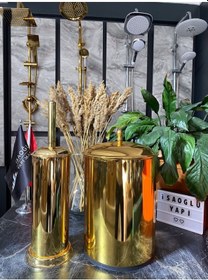 Resim İsaoğlu Yapı Parlak Gold Zen Design Vintage Banyo Çöp Kova Ve Fırça Seti Gold Altın 