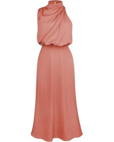 Resim Novahub Kadın Yaz Gece Elbisesi Kolsuz Zarif Halter A-line Yüksek Bel Uzun Elbiseler Düz Renk Pembe Pembe 