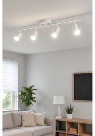 Resim Spoti 4'lü Beyaz Renk Beyaz Işık Modern Tasarım Salon - Mutfak - Banyo Spot Ledli Sıralı Avize Beyaz 