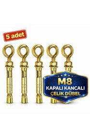 Resim DESIPHON Kancalı Çelik Dübel M8 Kapalı Ağız 5 Adet Salıncak Boks Torbası Avize Tavan Asma 