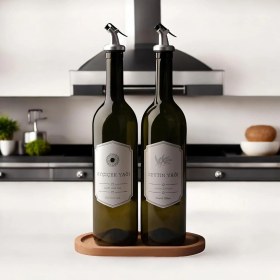 Resim Hepta Collection Orret Home Ahşap Stantlı 2’li 750 ml Zeytinyağı ve Sıvı Yağ Şişesi Seti – Sızdırmaz, Damlatmaz Yağda 