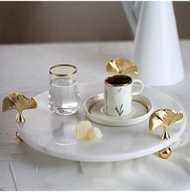 Resim Akayev Mermer Beyaz 30 Cm Altın Ayak Ginkgo Yuvarlak Sunum Tabağı 