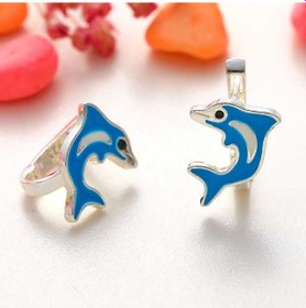 Resim Stillove Gümüş Mavi Yunus Balığı Çocuk Küpesi 