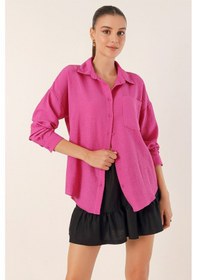 Resim Bigdart 20153 Tek Cepli Oversize Gömlek - Fuşya 001 