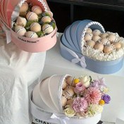 Resim 1 adet Orta Yaz Festivali Çiçek Buketi Hediye Kutusu, Meyan Desenli Zarif Kağıt Hediye Kutusu, Çiçek Buketi Paketleme Kutusu, Yaratıcı Elde Taşınabilir Koltuk Orta Yaz Festivali için, Dantel Detay, Montaj Gerektirmez 