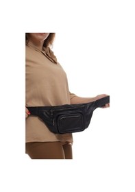 Resim Nahitatyana Unisex Çok Cepli Hakiki Deri Freebag Bel Çantası Siyah 