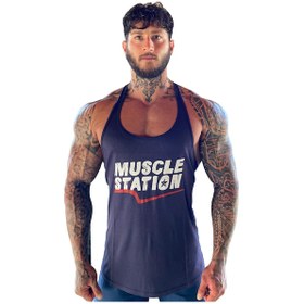 Resim Musclestation Toughman Tank Lacivert Workout Fitness Atlet 