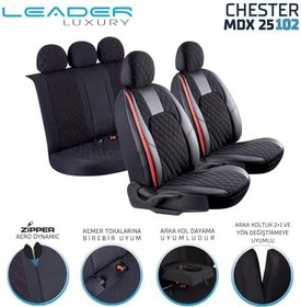 Resim Citroen Xsara ile Uyumlu Lüx Yarı Deri Oto Koltuk Kılıfı Ön Arka Takım Chester SİYAH KIRMIZI 