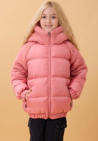 Resim Kız Çocuk Kapüşon & Kol Peluşlu Şişme Mont - Somon / 5-6 Yaş 