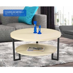 Resim Orta Sehpa Osm Yuvarlak Metalli Model Metal Ayak Parlak Krem Lake 