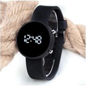 Resim Spectrum Mat Siyah Yuvarlak Dijital LED Ekran Unisex Saat 38 mm Siyah Silikon Kordon Suya Dayanıklı 