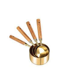 Resim Monyee 8 Parça Çelik Ölçü Kupa Ve Kaşık Seti, Ahşap Saplı, Metrik/amerikan Ölçüler, Pastane Ve Fırın İşleri İçin Diğer 